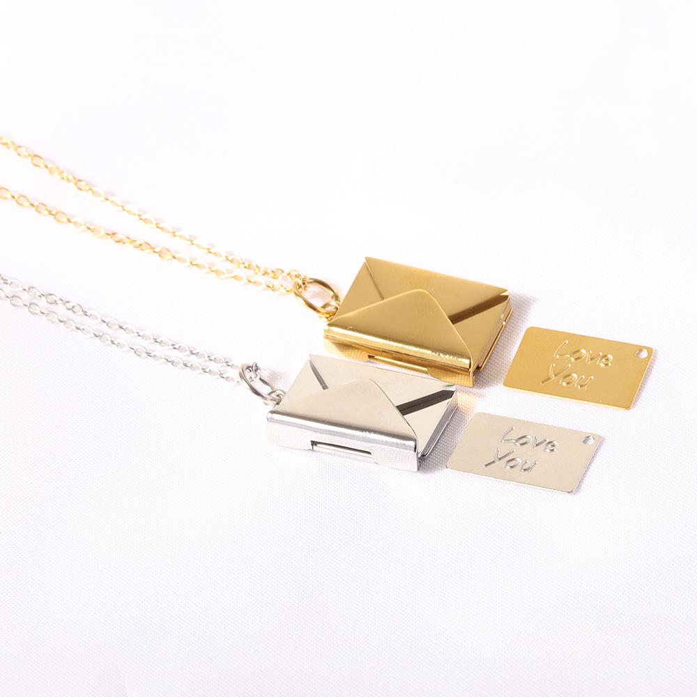 20mm Stainless Steel Engravable Envelope Couple Necklace with Clavicle Chain