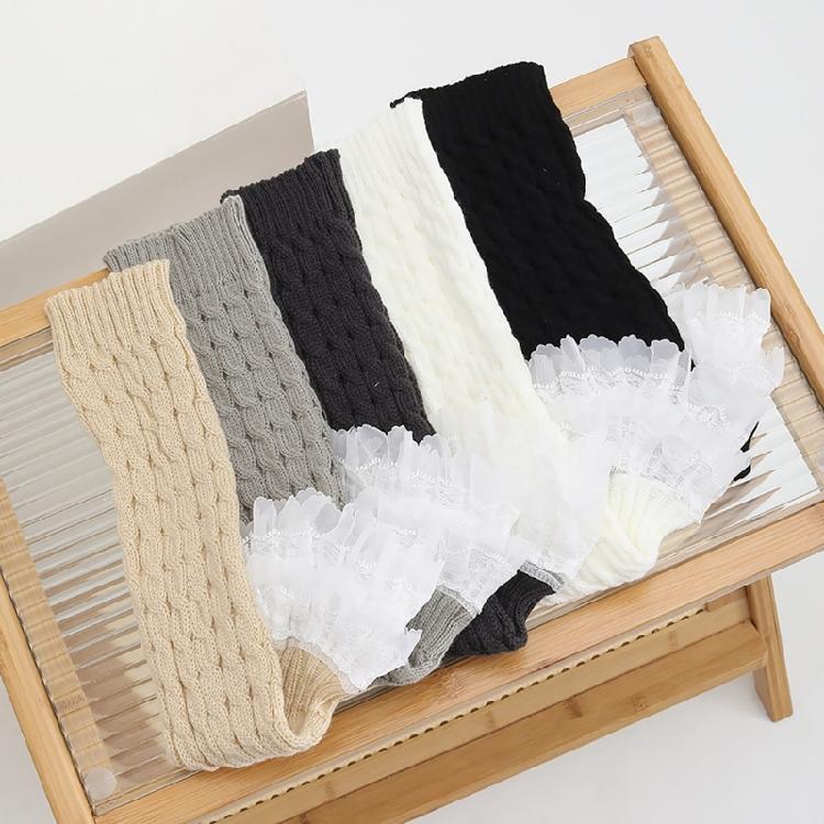 Aesthetic Fashion Cable Knit Stretch Leg Warmer Fairycore Boot Covers Sweet Tiered Ruffled Lace Trim Leg Sleeve Socks