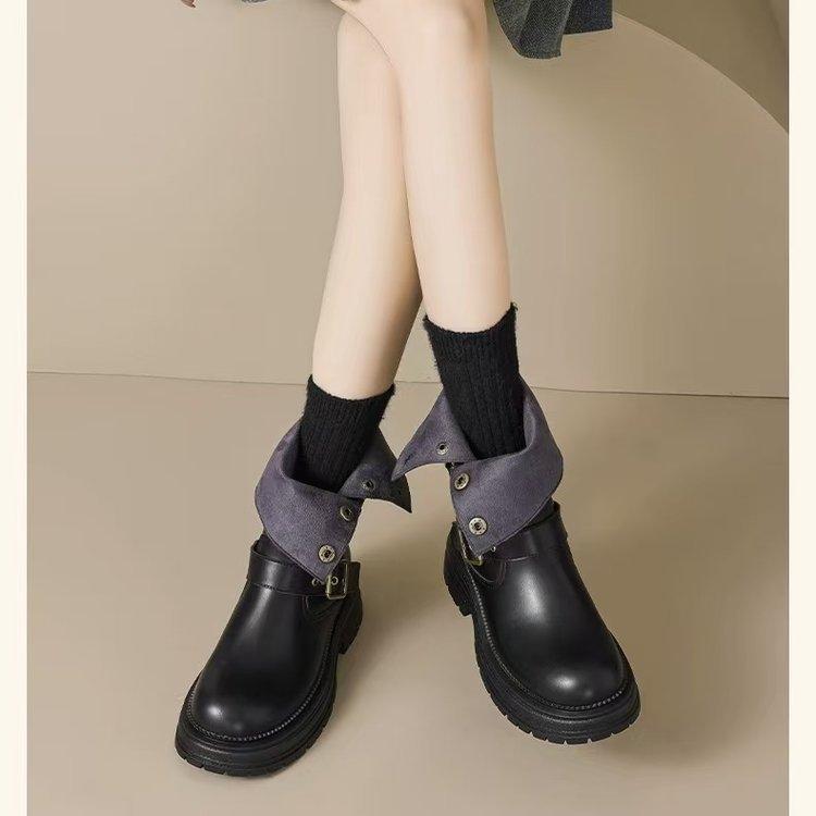 

thick heel Martin boots women s British style platform short boots women s 2025 new autumn versatile two wear denim leather shoes single boots 35 чорний