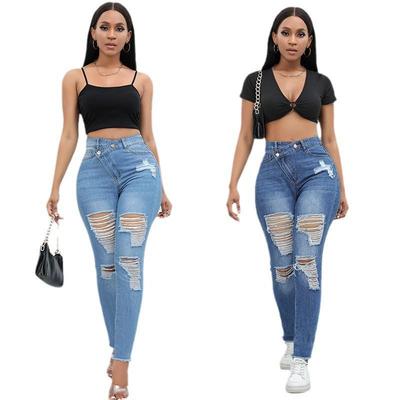 2023 Europese & Amerikaanse Sexy Hoge Taille Gescheurde Skinny Jeans voor Vrouwen