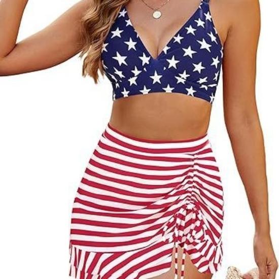 Dámský Tankini Plavky s Vysokým Pasem, Bikini Set se Stahovací Šňůrkou a Volánkovou Sukní, Dvoudílné Plavky