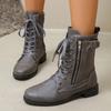 2025 New Winter Women's Short Ankle Boots with Lace-up Fashion and Comfortable Buckle Decoration Solid Color Fashion Boots
