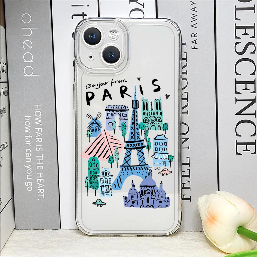 

Trendy Korea Paris New York City Clear Phone Case for IPhone 15 16 11 12 13 14 Pro Max 7 8 16 Plus X XS XR Shockproof Soft Cover iPhone 12 Mini
