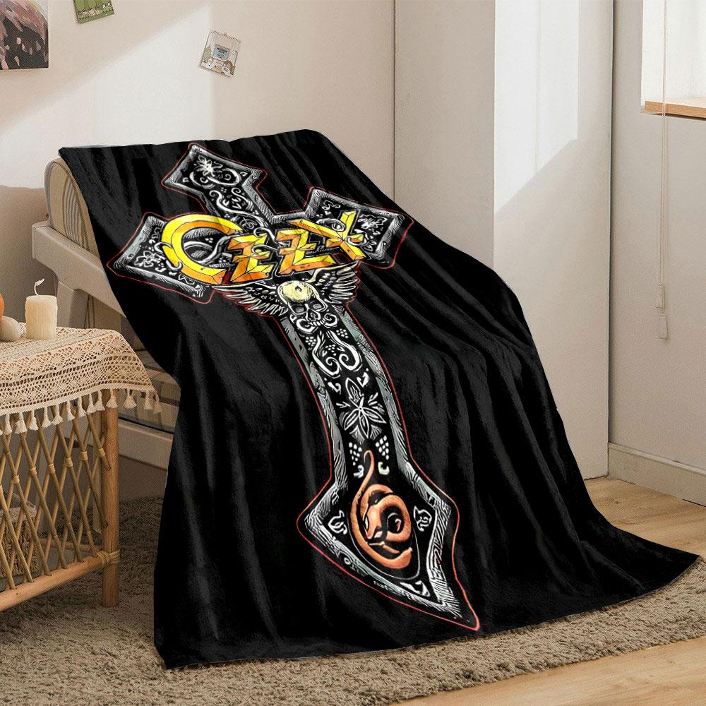 Gothic cross with intricate floral and skull designs, serpent motif. for all seasons blanket lunch break throw gift