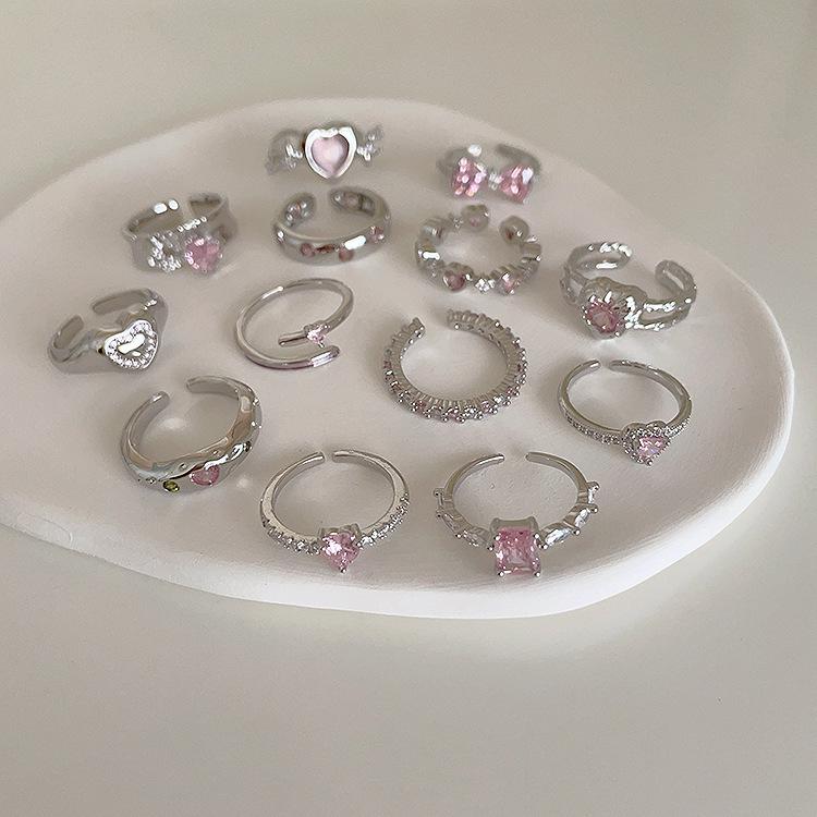 Mädchen Rosa Zirkon Herz Metall Offener Ring - Schlichtes, Vielseitiges und Stilvolles Neues Design
