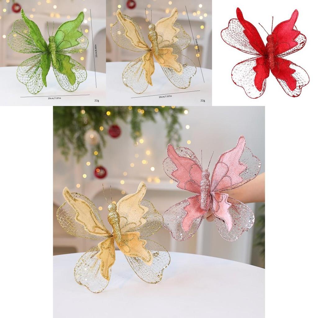 Christmas Butterfly Ornament Fabric Glitter Sequin Deco For Holiday Decor