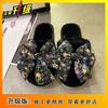 Cute bow flat-bottomed plush slippers for women 2025 home non-slip, breathable and cold-proof versatile cotton slippers for women