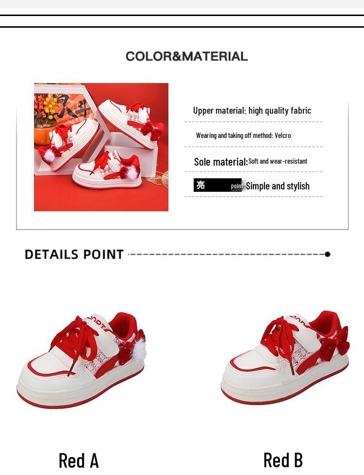 2025 Winter New Arrivals: Girls' Versatile Red Casual Sports Shoes for Middle and Big Kids