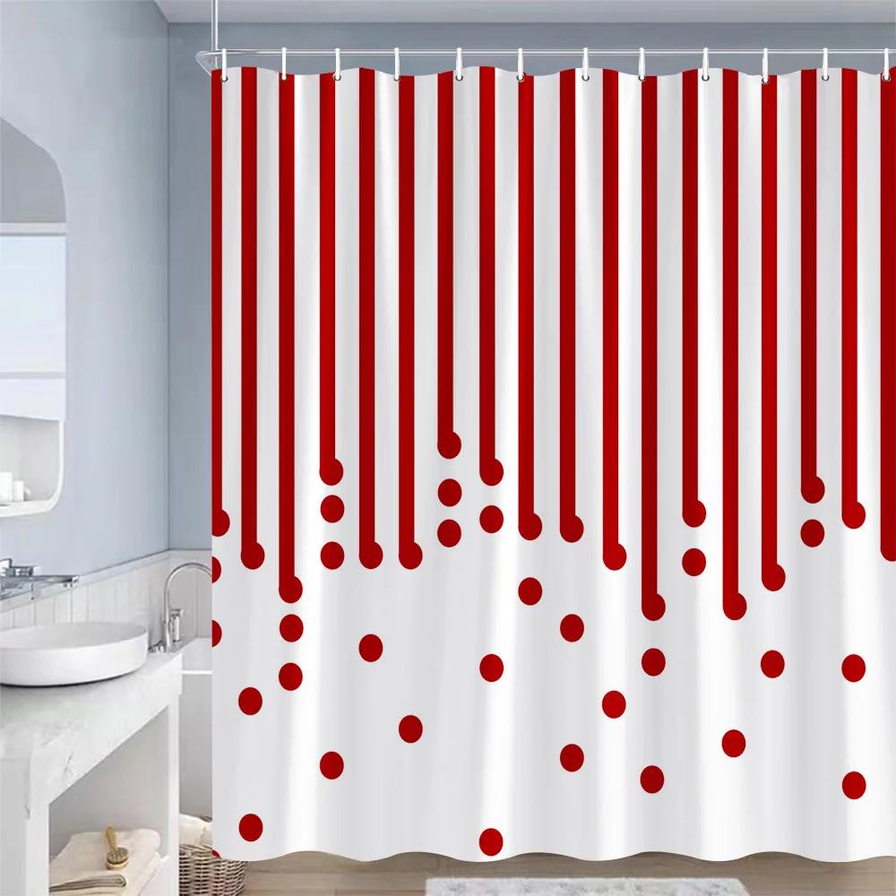 Colourful Striped Shower Curtains Red Yellow Blue Purple Round Dots Modern Geometric Bathroom Curtain Decor Polyester With Hooks