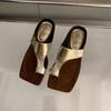 Fashion SUOJIALUN 2024 Summer New Brand Women Slipper Fashion Gold Ladies Elegant Slides Square Low Heel Dress Casual Flip Flops Shoes