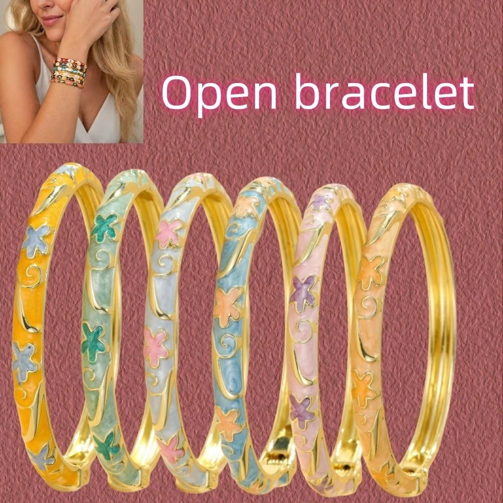 Fresh and Sweet Oil Drop Bracelet Five-Petal Flower Enamel Dropped Glaze Bangle  Minimalist Jewelry