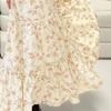 Women Summer Skirt Elastic High Waist Ruffle Hem A-Line Skirt Floral Pattern Cake Skirt Vacation Casual Long Skirt