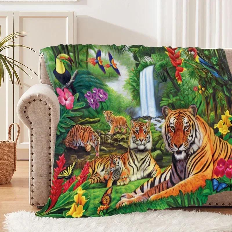 Tiger and White Tiger Patterns Blanket Animals Flannel Blanket Cosy Lazy Couch Cover Blanket Super Soft Sheet Mattresses