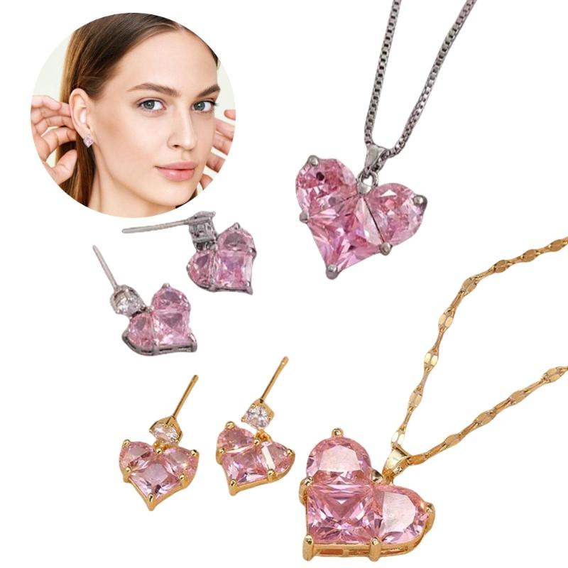 Premium Zirconia Heart Flower Earrings Necklace Offering Exquisite Craftsmanship and Gold/Steel Plating For Comfort