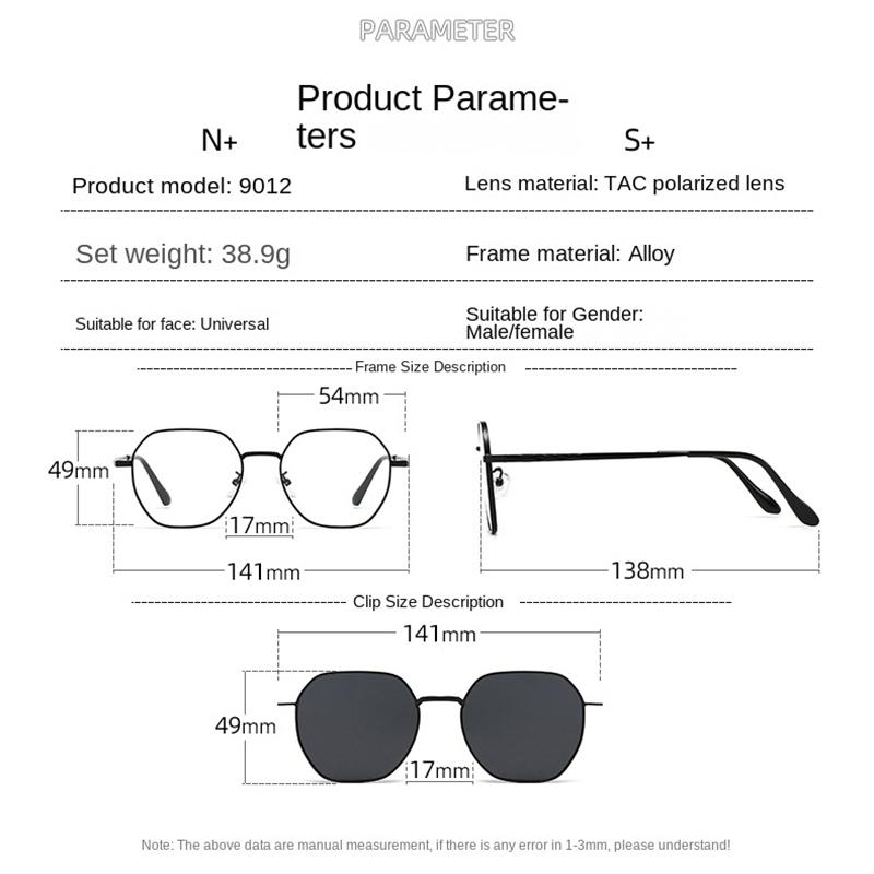 Magnetic Clip-On Glasses Irregular Frame Prescription Eyeglass Frames Polarized Clips Sunglasses Lenses Metal  Sunglasses