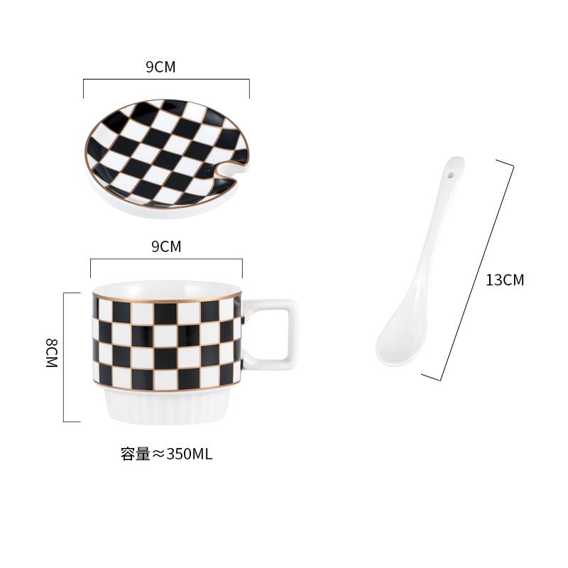 Retro Geometric Plaid Ceramic Coffee Mug Ceramic Cup Home Creative Personality Couple Coffee Mug Desktop Decorative Tableware