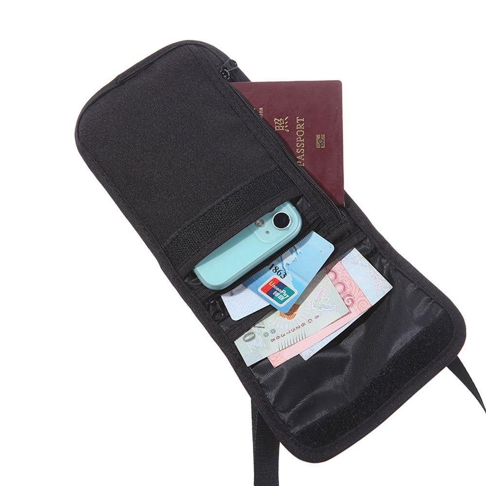 Creative Khaiki Black Hanging Passport Bag Waterproof Adjustable Belt Card Storage Bag Multi-function Nylon Ticket Holder Normal