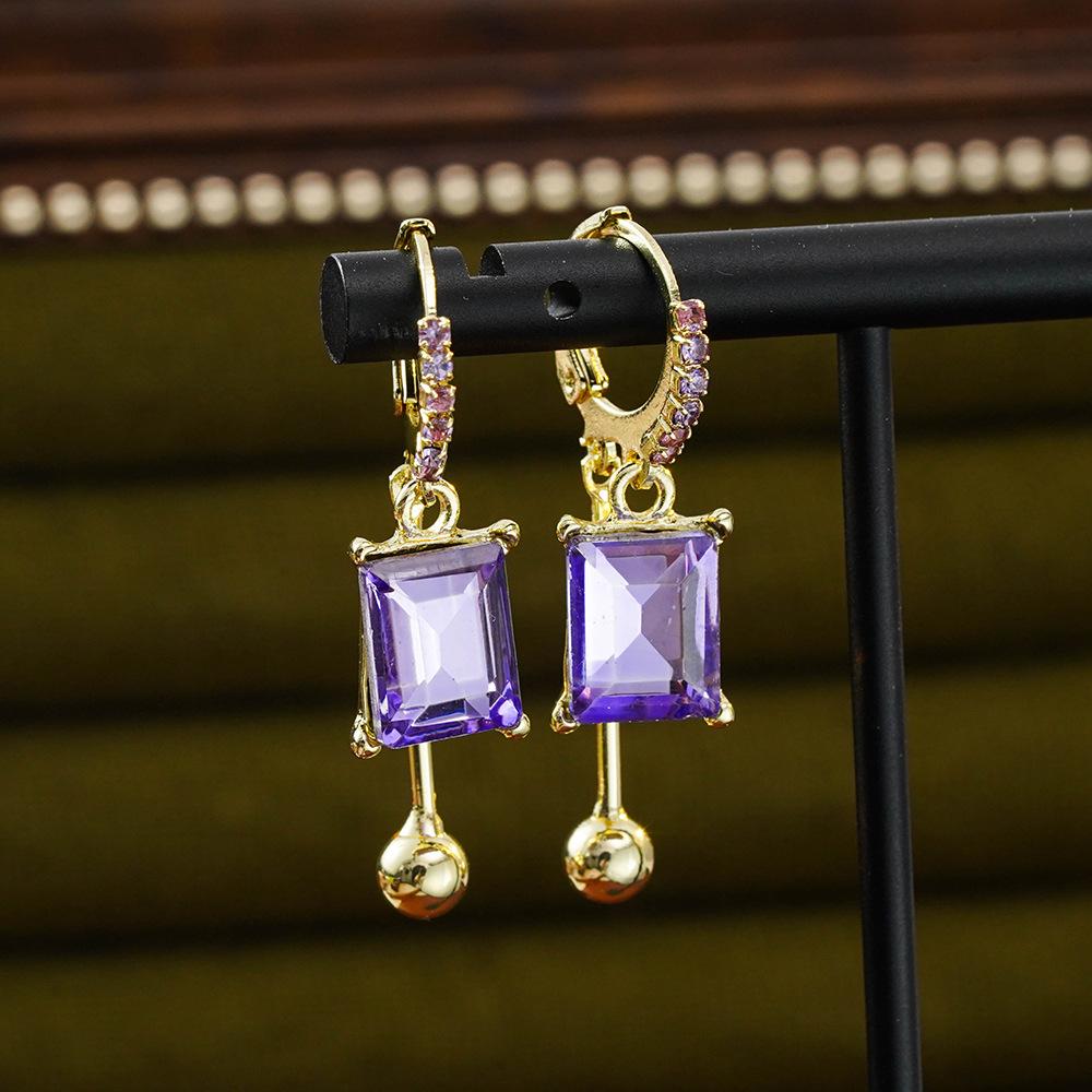Изысканные квадратные аметистовые ушные манжеты Уникальные минималистичные серьги для женщин