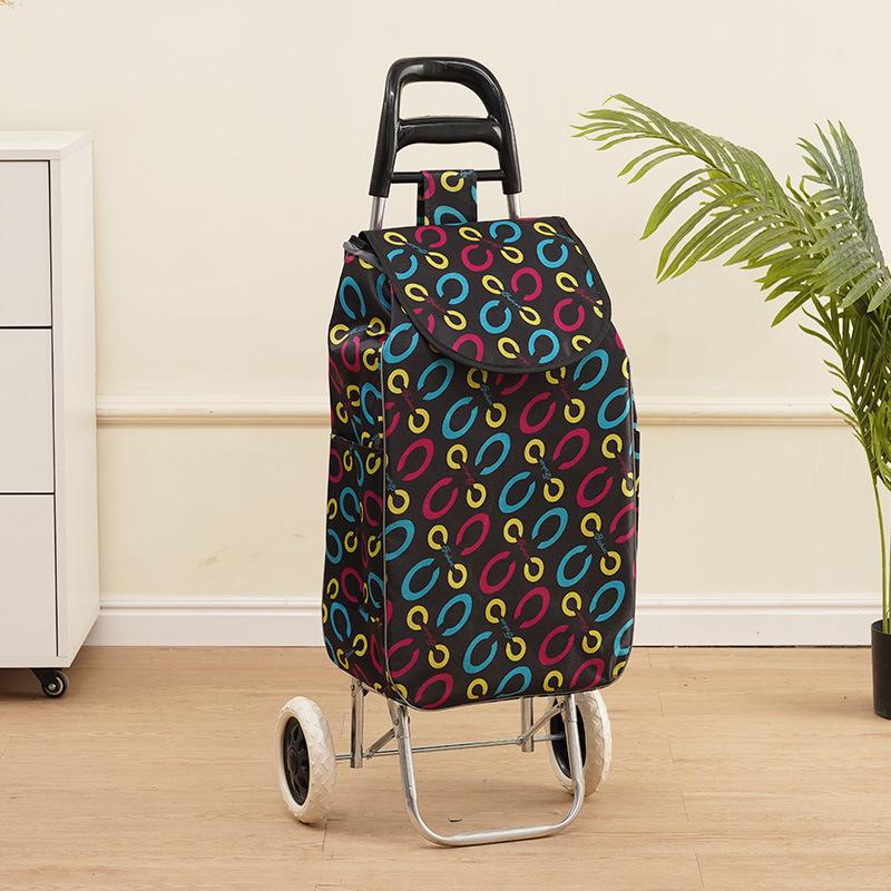 Portable Folding Trolley Cart for Seniors - Floral Pattern, Large Capacity for Grocery Shopping and Home Use