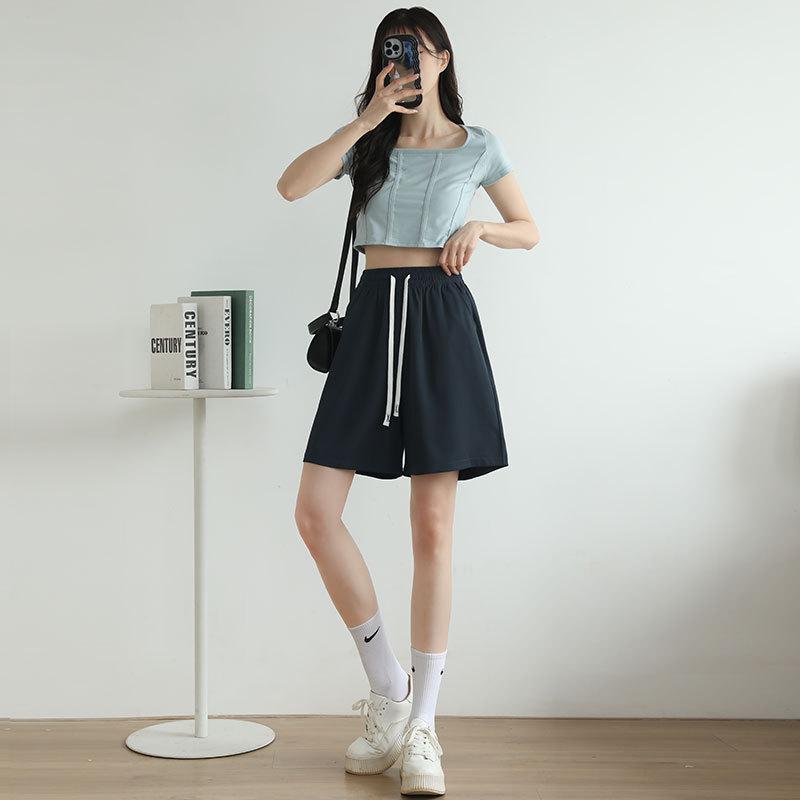 Women's Ice Silk Quick Dry Suit Shorts - High-waisted Loose Wide-legged, Sports Summer Casual Outer Wear, Lightweight Cool Fashion Versatile