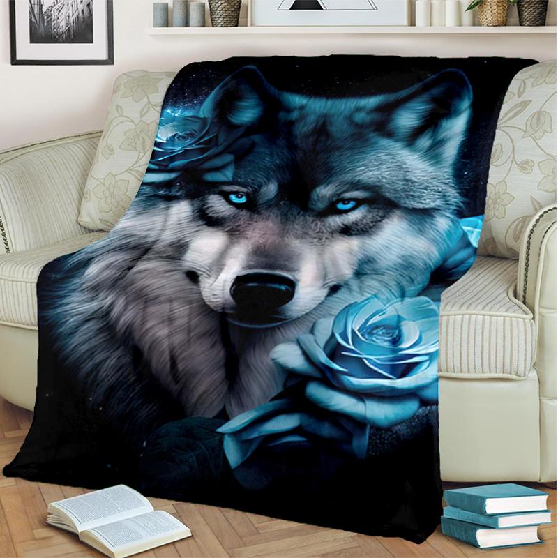 1PC Wolf Elements printed blanket, all season lightweight home office outdoor nap multifunctional blanket A10 80cm x 120cm