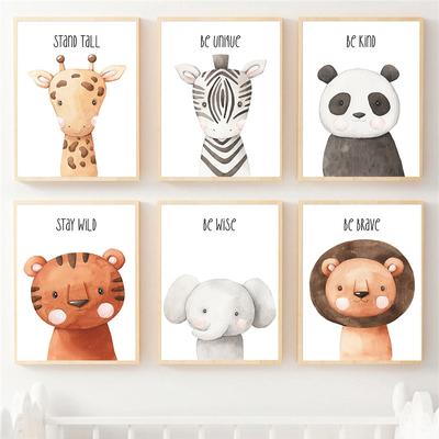 Quarto Infantil Desenhos Animados Animais Elefante Leão Tigre Posters Impressão Imagens Arte de Parede para Berçário Pintura em Tela Decoração Quarto de Bebê