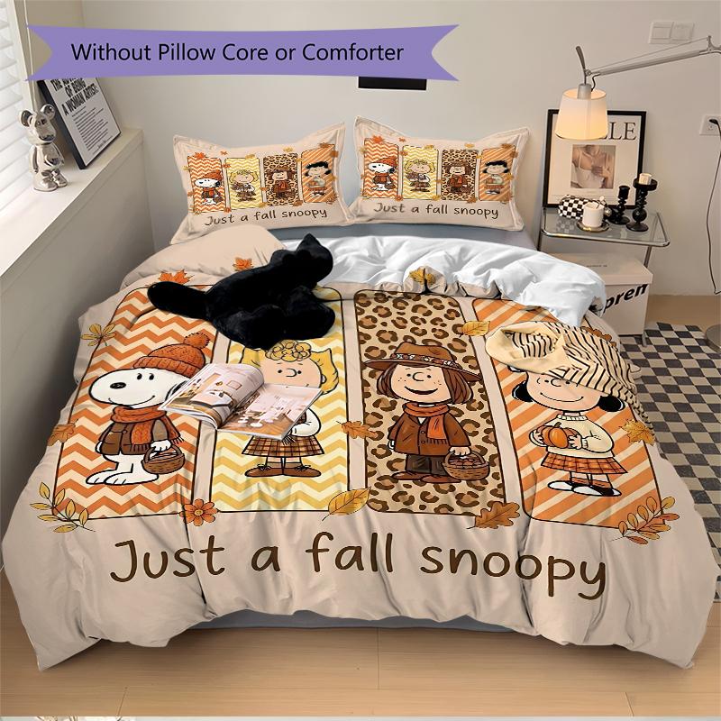 3Pcs Snoopy'S Autumn Adventure Bedding Set Quilt Cover Pillowcase Home Christmas Halloween Gift 1 Duvet Cover 2 Pillowcase S1461