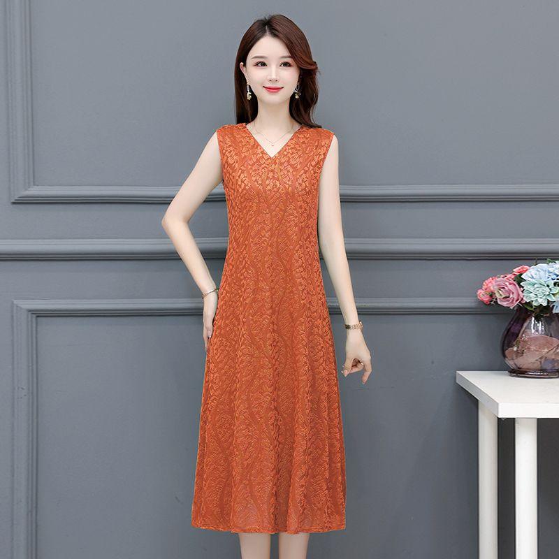 Fashionable V-Neck Sleeveless Dress Elegant Long Vest Dress Breathable Jacquard Fabric Stretchy Summer Dress