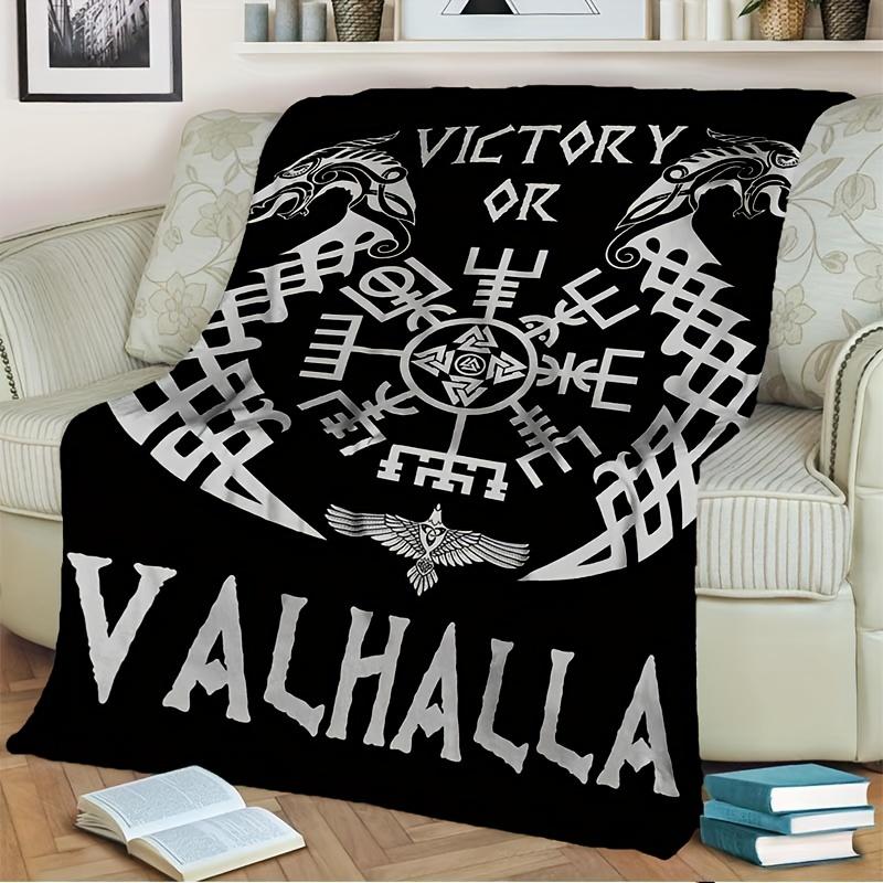 1pc Black Viking Soft Plush Blanket, Warm Blanket Living Room Blanket Bedroom Bed Sofa Picnic Travel Camping Car Sleeping Blanke