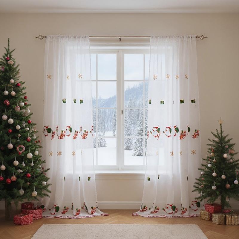 Fenstergitter Weihnachten Amerikanische Atmosphäre Bestickte Vorhänge Dekoriert Fertig Weihnachtsglocken Schneeflocke