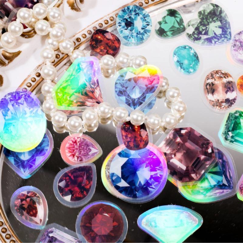 30 Pcs INS Cartoon Gemstone Sticker Pack Scrapbooking Material DIY Decorative Diary Album Aesthetic Stationery Labels Stickers