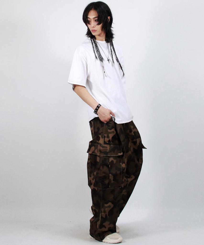 Deumakeu M Real Street Color Stitch Wide Cargo Track Pants Camouflage