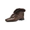 Fashion New Winter Genuine Leather Women Boots Shoes for Women Ankle Boot Square Toe Women Shoes Botines Mujer Low Heels Warm Wool Boot