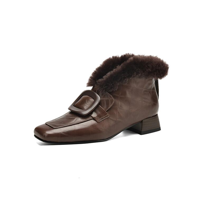 Fashion New Winter Genuine Leather Women Boots Shoes for Women Ankle Boot Square Toe Women Shoes Botines Mujer Low Heels Warm Wool Boot