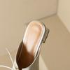 Fashion 2024 Women's New Spring/Summer Square Headed Genuine Leather Lace Up Middle Heel Large Headed Muller Slippers