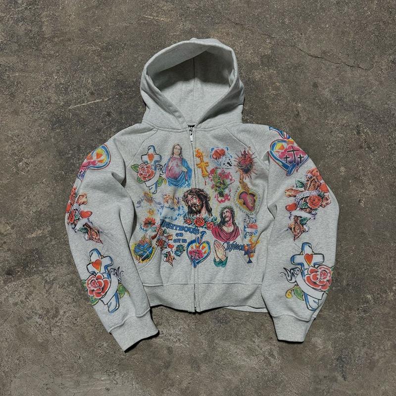 2025 American Retro Gothic Rock Letter 3D Printed Sweater Harajuku Style Hooded Loose Versatile Sweatshirt Jacket