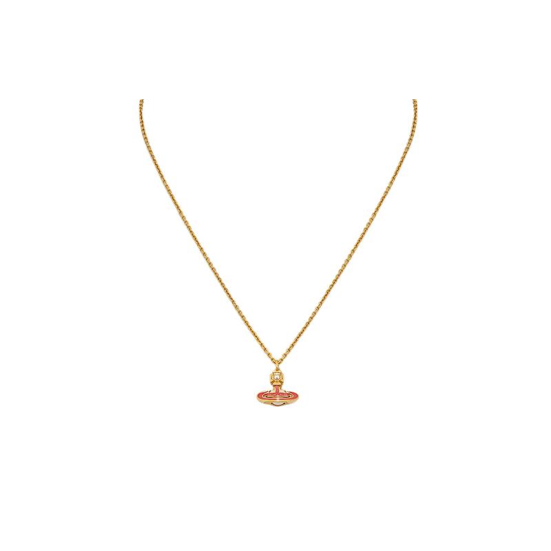 VIVIENNE WESTWOOD Pink Saturn Sign Enamel Brass Necklace Women's Gold 63020322-02R730-CN