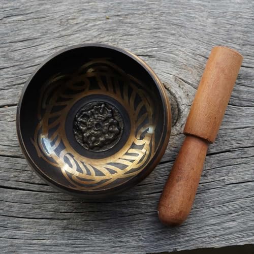 Brass Singing Bowl for Meditation, 10cm Diameter, with Wooden Stick, for Healing, Yoga, and Purification