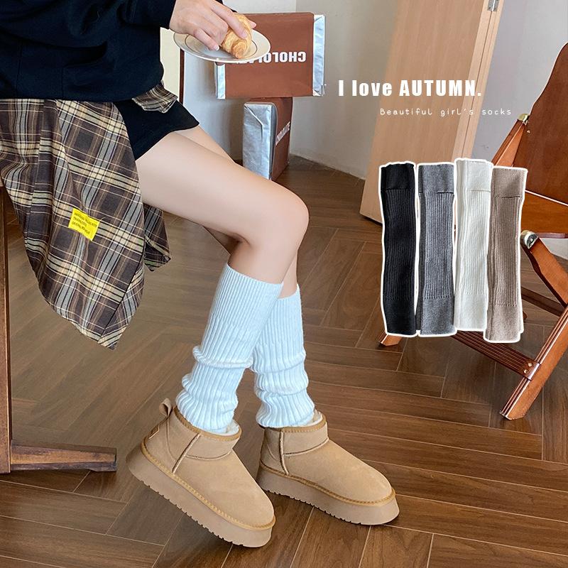 Socks Cover Warm Cashmere Stepping Socks Cover Y2K Knitted Long Tube Stack Gray Thickened Calf Socks
