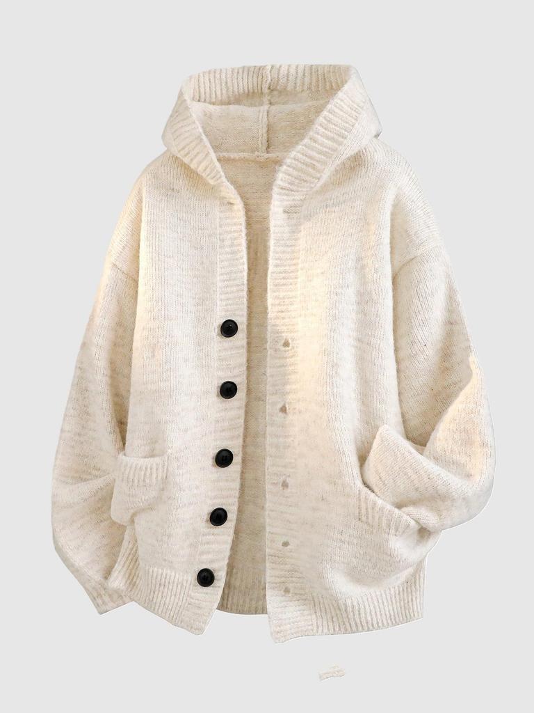 Men's Hooded Knit Cardigan - Heavyweight, Loose, Casual Style for Autumn/Winter
