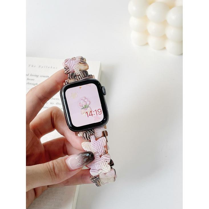 Butterfly Resin Strap for Apple Watch S10-Elastic Retractable Resin Watch Band Female Bracelet for iWatch10/9/8/7/6/5/4/3/2/1/Se/Ultra/Ultra2 42mm