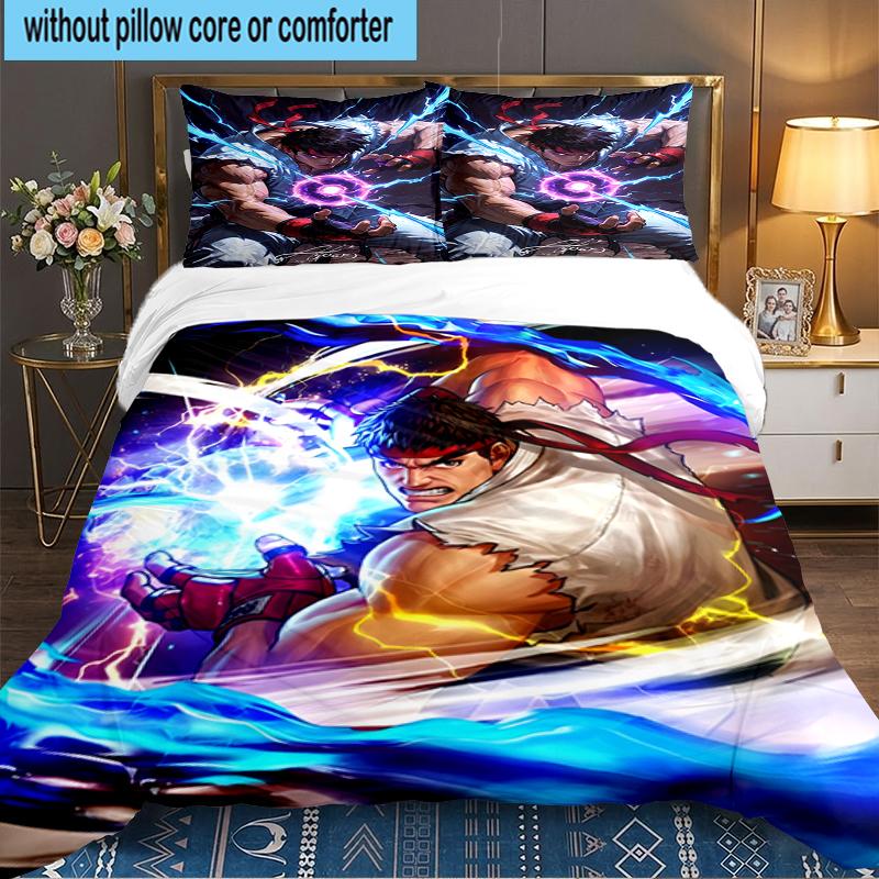 3PCS Game Fighter In Action Bedding set,Ideal for1pc Duvet Cover And 2pcs Pillowcases Perfect for Christmas gift,Ideal for Bedroom, Dormitory
