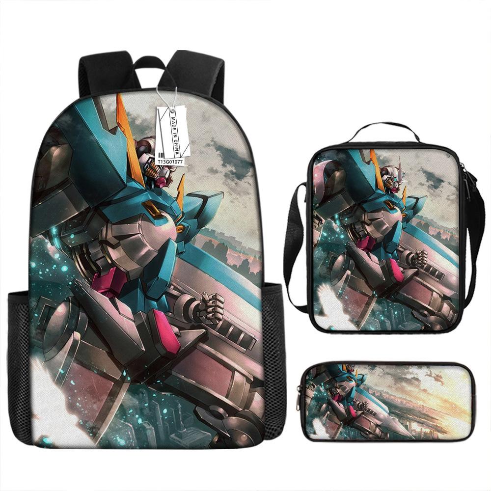 Gundam Mecha Schultasche Jungen und Grundschüler Ultraleichter Rückenschutz Rucksack Jungen Animation Kinderrucksack Dreiteiliges Set