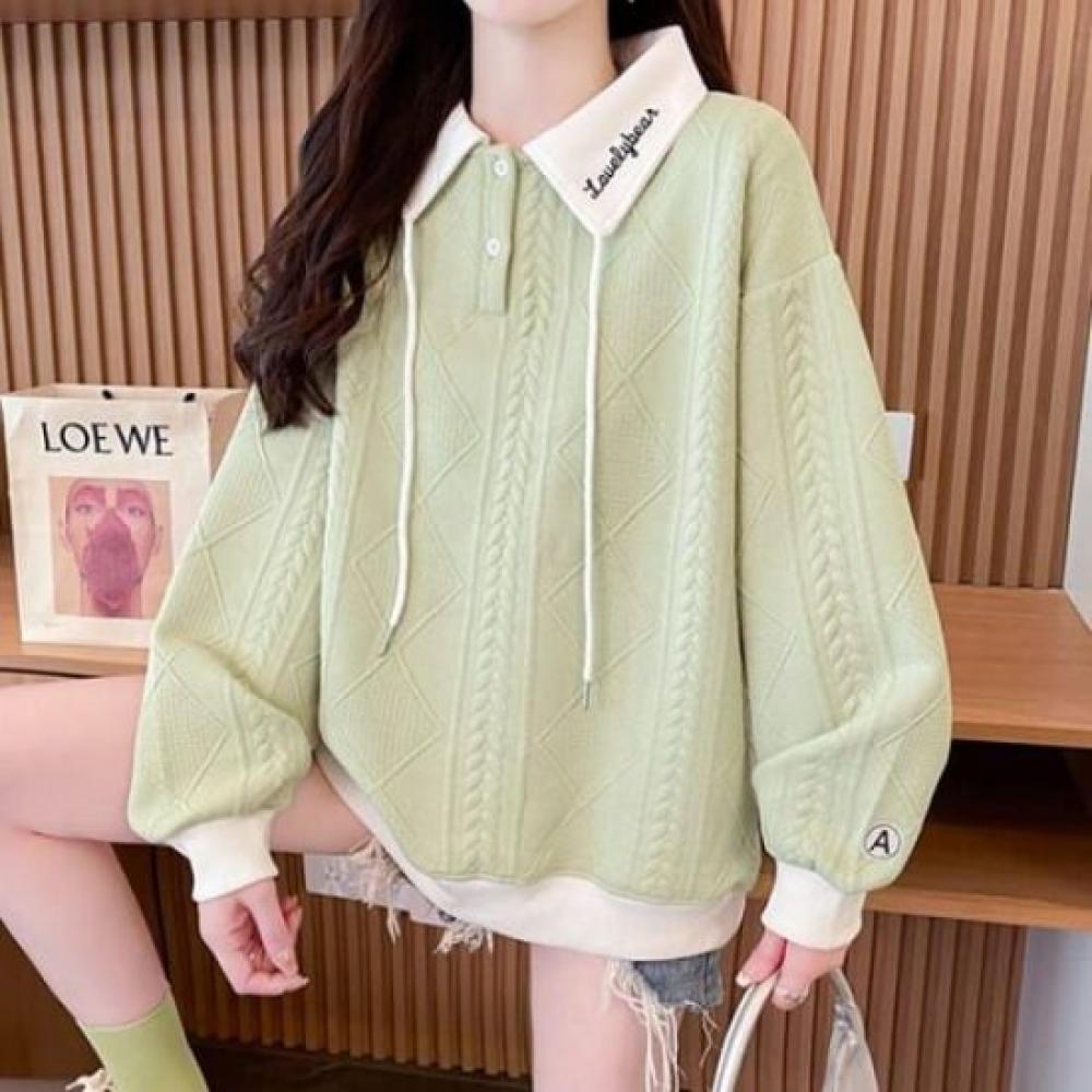 Navava Women Lovely Embroidery Collar Long Sleeve Sweatshirt Nt2879