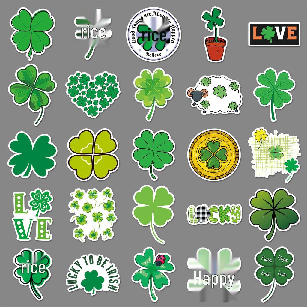 50 Sheets Waterproof Four-Leaf Clover Graffiti Stickers for DIY, Skateboard, Phone, and Luggage