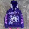 European and American Y2K Retro Harajuku Street Dark Hip-hop High Street Cartoon Printed Zipper Loose Hoodie
