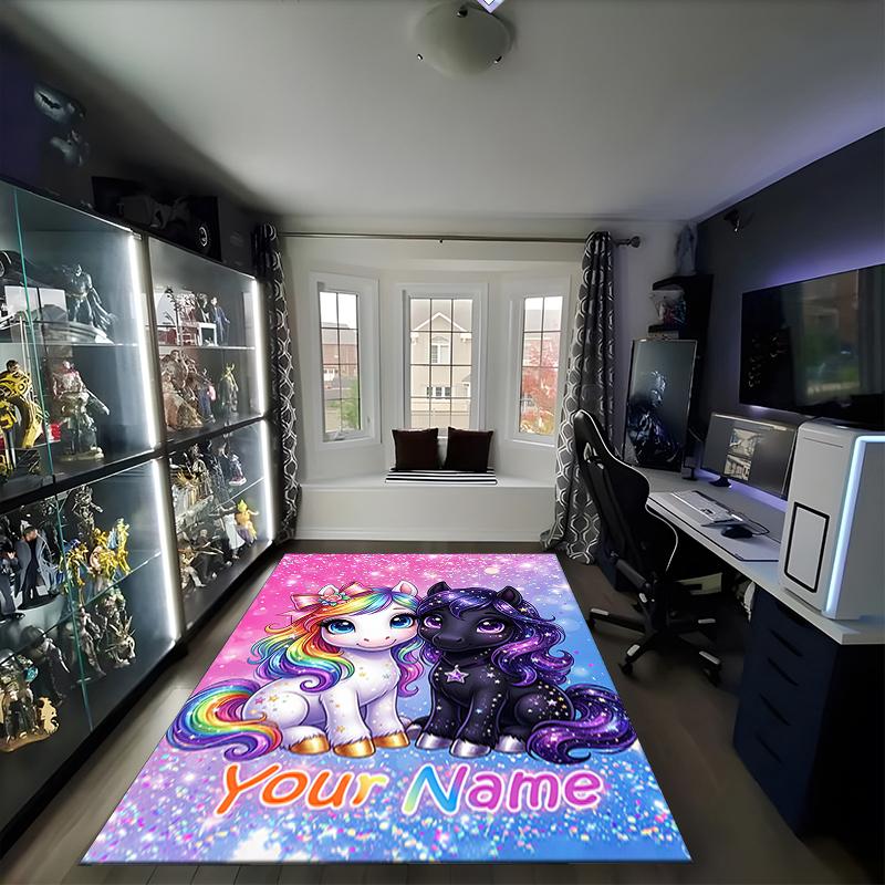 1PC Custom Name Unicorn Friendship Sparkle Artwork Theme Floor Mat Ideal for Living Room, Game Rooms, Office, Bedroom,Floor Mat Playful Design