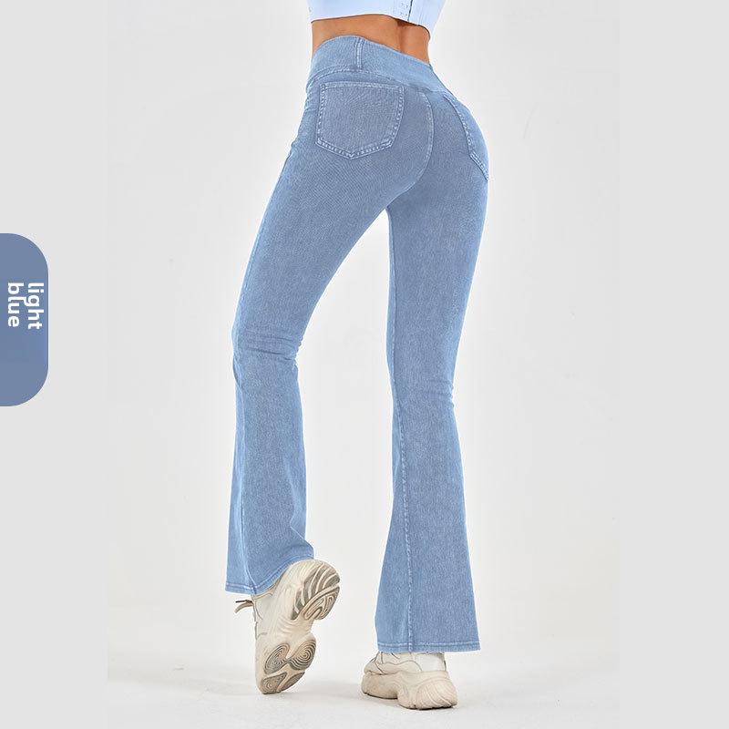 

Женские расклешенные брюки для йоги с высокой талией и карманами — имитация денима, утягивающие живот, идеально подходят для занятий фитнесом на открытом воздухе и повседневных занятий фитнесом. XL