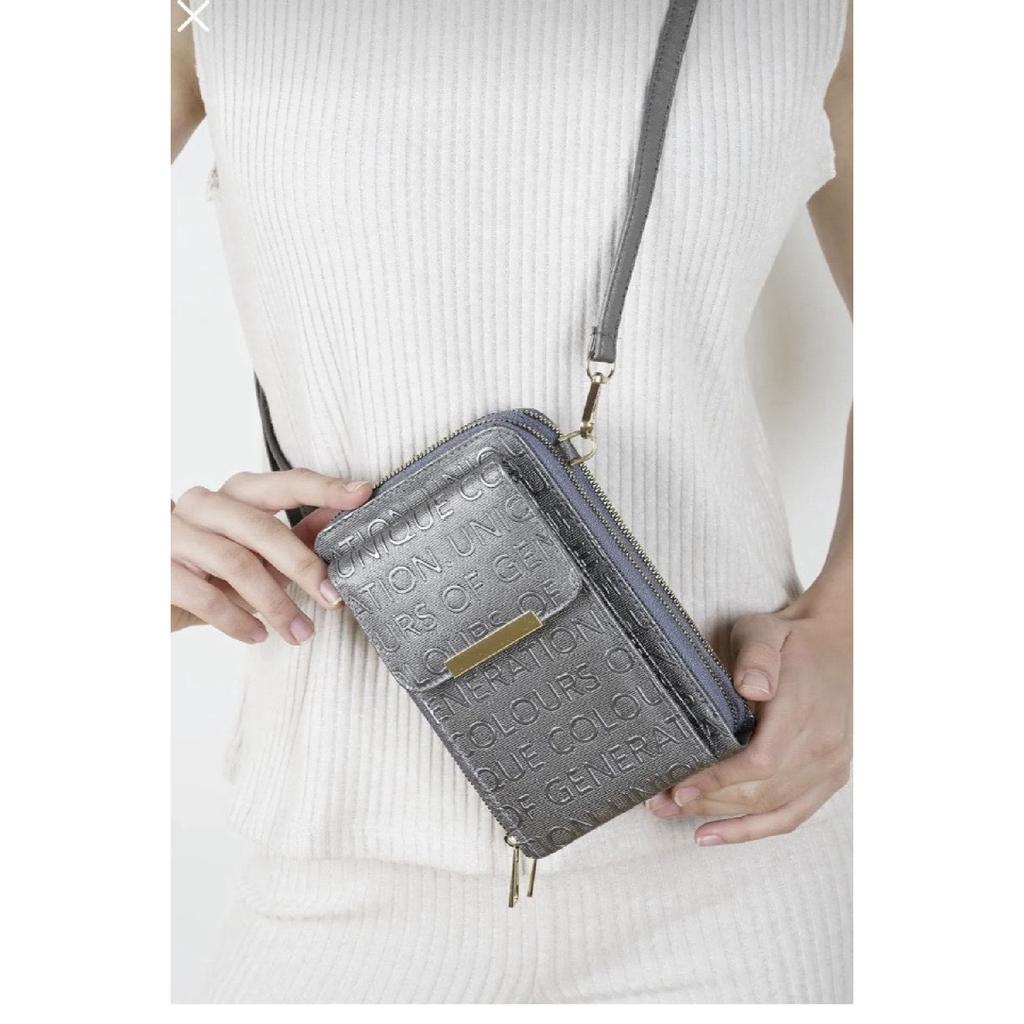 Black Leather Strap Bag With Card Holder, Magnetic Front Cover Pocket, Fits All Phone Models