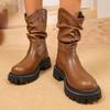Retro Winter Boots Women's 2025 Autumn New Martin Boots Round Toe Pleated Boots Large Size